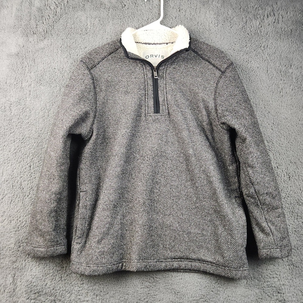 Orvis Quarter Zip Pullover Mens Medium Gray Sherpa Lined Fleece Gorpcore Cozy
